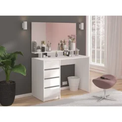 Rootz Emma Dressing Table Desk - Hvid påklædningsbord - Kosmetisk bord - Opbevaringsplads - 110 cm x 75 cm x 48 cm