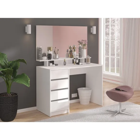 Rootz Emma Dressing Table Desk - Hvid påklædningsbord - Kosmetisk bord - Opbevaringsplads - 110 cm x 75 cm x 48 cm