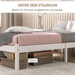 Rootz Enkeltsengsramme - Pine Wood Seng - Naturligt træramme - Opbevaringsrum - 208 cm x 96 cm x 70 cm - Hvid ramme - Madras medfølger ikke