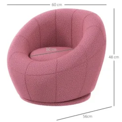 Rootz enkeltsofaer - Accentstol - Rundt design - Plys drejestol - Moderne charme - Solid træramme - Pink - 60L x 56W x 48H cm