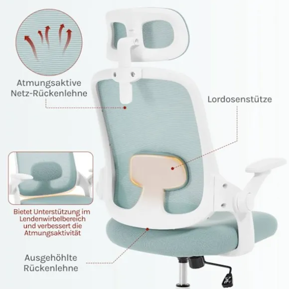 Rootz Ergonomic Office Chair - Lumbar Support - Justerbar skrivebordsformand - Åndbar net - 63,5 x 109,5-117,5 x 50 cm