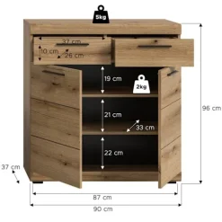 Rootz Evoke Oak Chest of skuffer - Shoe Cabinet - Storage Unit - Ample Storage - 90x96x37 cm