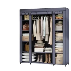 Rootz Fabric Garderobe - Stofskabet - Fleece Coated Storage - Rumbesparende løsning - 45x150x175cm - Blå