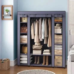 Rootz Fabric Garderobe - Stofskabet - Fleece Coated Storage - Rumbesparende løsning - 45x150x175cm - Blå