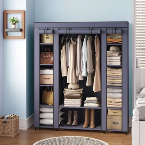 Rootz Fabric Garderobe - Stofskabet - Fleece Coated Storage - Rumbesparende løsning - 45x150x175cm - Blå