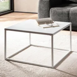 Rootz firkantet sofabord i industriel stil - Moderne midterbord - Metalstel - Opbevaringstop - 60 cm x 60 cm x 40 cm - Hvid