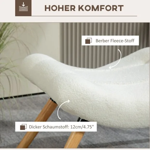 Rootz fleece dækket fodskammel - osmannisk - polstret afføring - blød komfort - 60,5 cm x 45 cm x 38 cm hvid