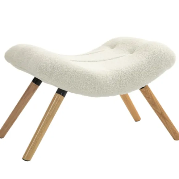 Rootz fleece dækket fodskammel - osmannisk - polstret afføring - blød komfort - 60,5 cm x 45 cm x 38 cm hvid