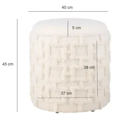 Rootz fluffy stoftaburet - Elegant siddeplads - Hvidt polstring - Komfortabel siddeplads - 45 cm x 40 cm x 45 cm