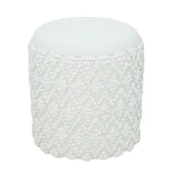 Rootz Fluffy uldskammel - Moderne osmannisk - Hvid puf - Struktureret overflade - 45 cm x 40 cm - Aftageligt sæde - 120 kg Max elasticitet