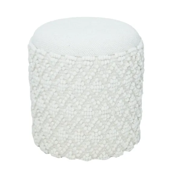 Rootz Fluffy uldskammel - Moderne osmannisk - Hvid puf - Struktureret overflade - 45 cm x 40 cm - Aftageligt sæde - 120 kg Max elasticitet
