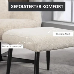 Rootz fodskammel - osmannisk, puf - Chenille polstret skammel - Stålben, blød pude, behagelige siddepladser - 45 x 41 x 38 cm, hvid