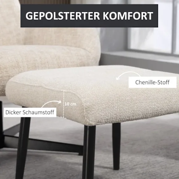 Rootz fodskammel - osmannisk, puf - Chenille polstret skammel - Stålben, blød pude, behagelige siddepladser - 45 x 41 x 38 cm, hvid
