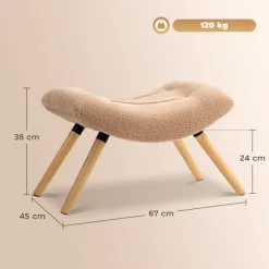 Rootz fodskammel - osmannisk - Polstret sæde - Hyggelige siddepladser - 67 cm x 45 cm x 38 cm - Brunt fleecebetræk med træben