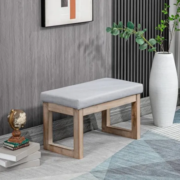 Rootz Fodskammel - Scandi Design - Taburet - Fodskammel - Polstret bænk - Gummitræ - Grå + Natur - 68 cm x 38 cm x 42 cm