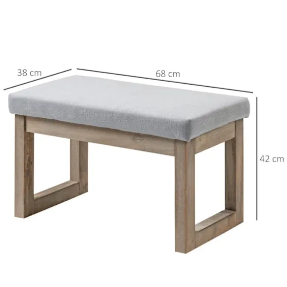 Rootz Fodskammel - Scandi Design - Taburet - Fodskammel - Polstret bænk - Gummitræ - Grå + Natur - 68 cm x 38 cm x 42 cm