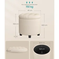 Rootz fodskammel med opbevaring - osmannisk - opbevaringsbænk - pladsbesparende design - 45 cm x 45 cm x 44,5 cm