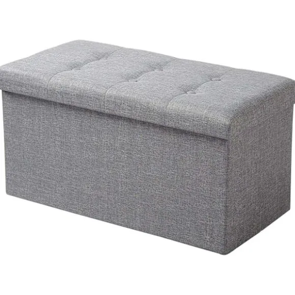 Rootz foldbar opbevaringsskammel med låg - linned Ottoman - Stor kapacitet - Pladsbesparende - Komfortabelt sæde - 76 cm x 38 cm x 37,5 cm
