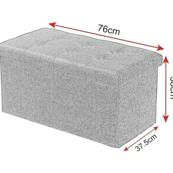 Rootz foldbar opbevaringsskammel med låg - linned Ottoman - Stor kapacitet - Pladsbesparende - Komfortabelt sæde - 76 cm x 38 cm x 37,5 cm