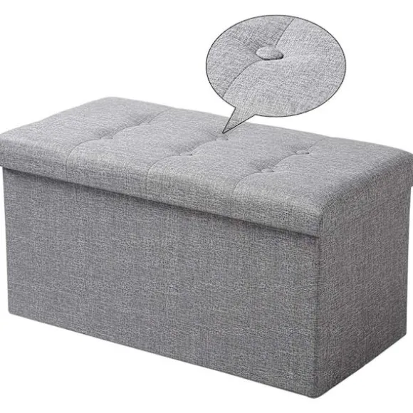 Rootz foldbar opbevaringsskammel med låg - linned Ottoman - Stor kapacitet - Pladsbesparende - Komfortabelt sæde - 76 cm x 38 cm x 37,5 cm
