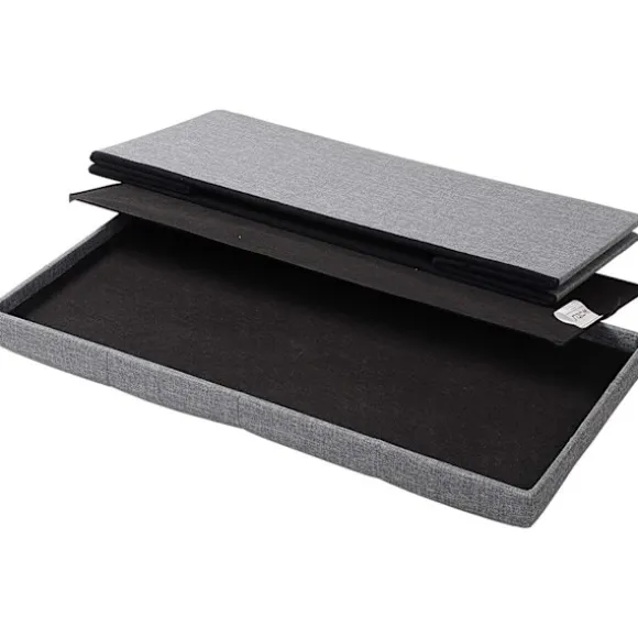 Rootz foldbar opbevaringsskammel med låg - linned Ottoman - Stor kapacitet - Pladsbesparende - Komfortabelt sæde - 76 cm x 38 cm x 37,5 cm
