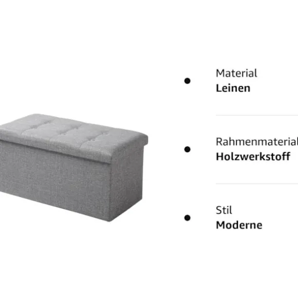 Rootz foldbar opbevaringsskammel med låg - linned Ottoman - Stor kapacitet - Pladsbesparende - Komfortabelt sæde - 76 cm x 38 cm x 37,5 cm