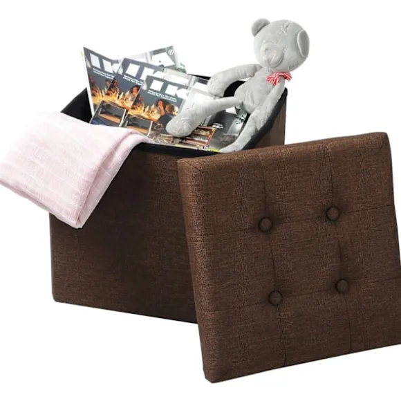 Rootz foldbar opbevaringsskammel - osmannisk bænk - Kompakt skammel - MDF E1-struktur - Åndbar linned - 37,5 cm x 38 cm x 37,5 cm