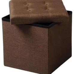 Rootz foldbar opbevaringsskammel - osmannisk bænk - Kompakt skammel - MDF E1-struktur - Åndbar linned - 37,5 cm x 38 cm x 37,5 cm