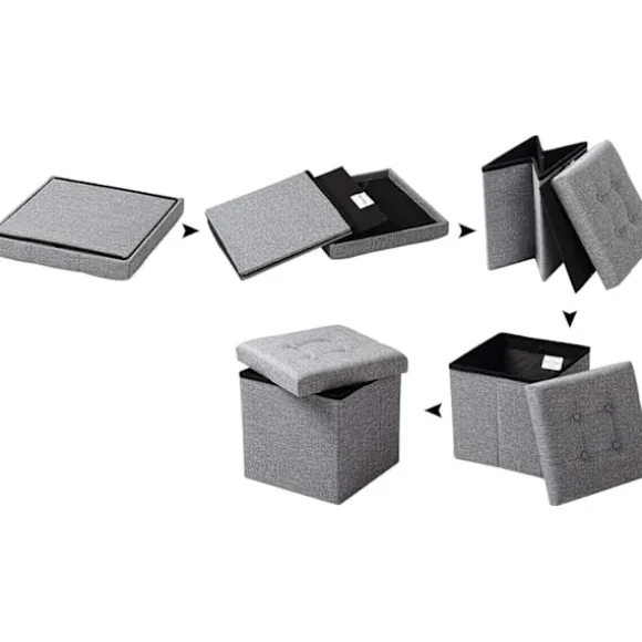 Rootz foldbar opbevaringsskammel - osmannisk bænk - Kompakt skammel - MDF E1-struktur - Åndbar linned - 37,5 cm x 38 cm x 37,5 cm