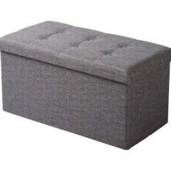 Rootz foldbar opbevaringsboks Ottoman - Linnedskammel - Fodskammel - Stor kapacitet - 76 cm x 38 cm x 37,5 cm - Mørkegrå Lysegrå Cremehvid