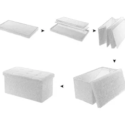 Rootz foldbar opbevaringsboks Ottoman - Linnedskammel - Fodskammel - Stor kapacitet - 76 cm x 38 cm x 37,5 cm - Mørkegrå Lysegrå Cremehvid