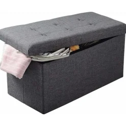 Rootz foldbar opbevaringsboks Ottoman - Linnedskammel - Fodskammel - Stor kapacitet - 76 cm x 38 cm x 37,5 cm - Mørkegrå Lysegrå Cremehvid