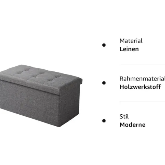 Rootz foldbar opbevaringsboks Ottoman - Linnedskammel - Fodskammel - Stor kapacitet - 76 cm x 38 cm x 37,5 cm - Mørkegrå Lysegrå Cremehvid