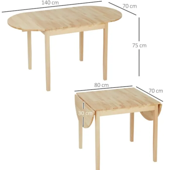 Rootz Foldbart ovalt spisebord - Rumbesparende bord - Solid træbord - Optimer plads - 140L x 70b x 75 timer cm