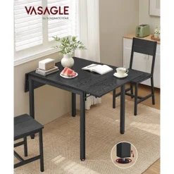 Rootz Folde Spisebord - Ibenholt Sort - Blæk Sort - Spånplade Stål - Pladsbesparende - 78 cm x 120 cm x 76,2 cm - Letvægt 17,5 kg