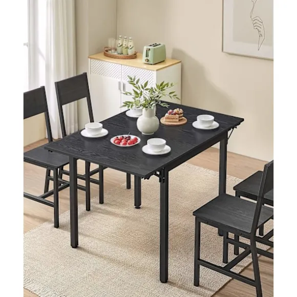 Rootz Folde Spisebord - Ibenholt Sort - Blæk Sort - Spånplade Stål - Pladsbesparende - 78 cm x 120 cm x 76,2 cm - Letvægt 17,5 kg