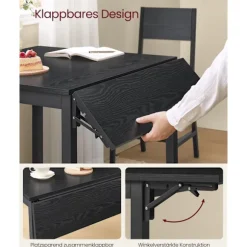 Rootz Folde Spisebord - Ibenholt Sort - Blæk Sort - Spånplade Stål - Pladsbesparende - 78 cm x 120 cm x 76,2 cm - Letvægt 17,5 kg