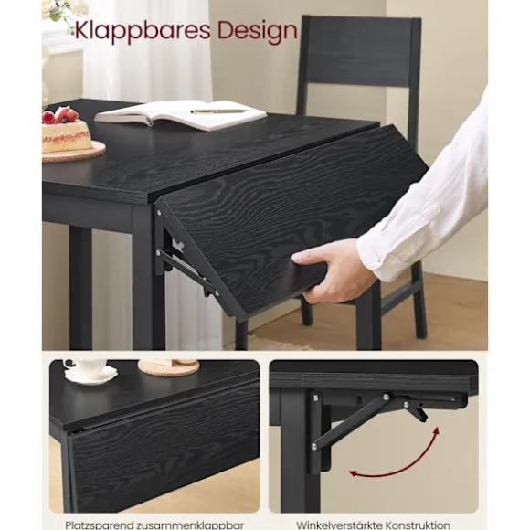 Rootz Folde Spisebord - Ibenholt Sort - Blæk Sort - Spånplade Stål - Pladsbesparende - 78 cm x 120 cm x 76,2 cm - Letvægt 17,5 kg