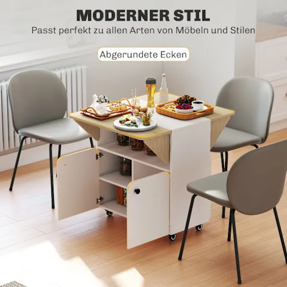 Rootz Foldebordsskab - Konvertibelt Spisebord - Udvidbart Rulleskab - Pladsbesparende Design - 70 x 83 x 75cm - Hvid + Brun