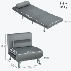 Rootz foldelænestol med sengefunktion - Cabriolet stol - Velvet Sleeper - Pladsbesparende komfort - 75 x 70 x 75 cm - Grå