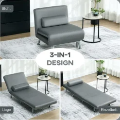 Rootz foldelænestol med sengefunktion - Cabriolet stol - Velvet Sleeper - Pladsbesparende komfort - 75 x 70 x 75 cm - Grå
