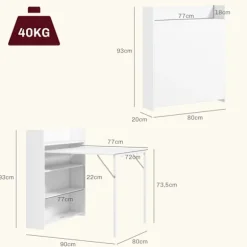 Rootz Folding Spisebord - Udvidelig bord - Rumbesparende bord - Anti -Tilt Stabilitet - 80 cm x 90 cm x 93 cm Udfoldet