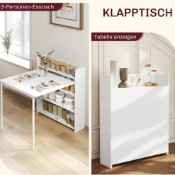 Rootz Folding Spisebord - Udvidelig bord - Rumbesparende bord - Anti -Tilt Stabilitet - 80 cm x 90 cm x 93 cm Udfoldet