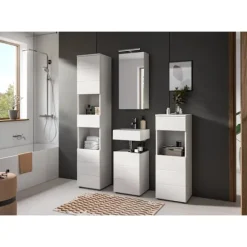 Rootz Freestanding Cabinet - Badeværelsesopbevaringsenhed - Hvid glansskab - Slank design - 38x106x34 cm