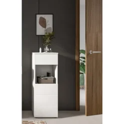 Rootz Freestanding Cabinet - Badeværelsesopbevaringsenhed - Hvid glansskab - Slank design - 38x106x34 cm