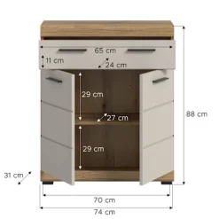 Rootz Freestanding Cabinet - Storage Unit - Organizer - Ample Storage - 74x88x31cm - Evoak Oak & Cashmere Imitation MDF Front