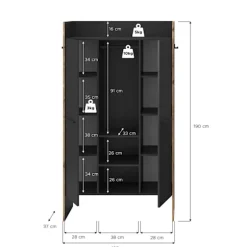 Rootz Garderobe - Tøjopbevaring - Arrangør - Moderne stil - Sort - 105x189x37cm