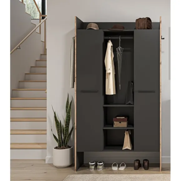 Rootz Garderobe - Tøjopbevaring - Arrangør - Moderne stil - Sort - 105x189x37cm
