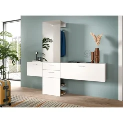 Rootz garderobe kombination - skabssæt - opbevaringsløsning - rumbesparende design - inkluderer spejl - hvid melamin - 208x190x36cm