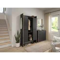Rootz Garderobe Set - Closet Ensemble - Opbevaringskombination - Holdbar sort - 215 cm x 189 cm x 37 cm